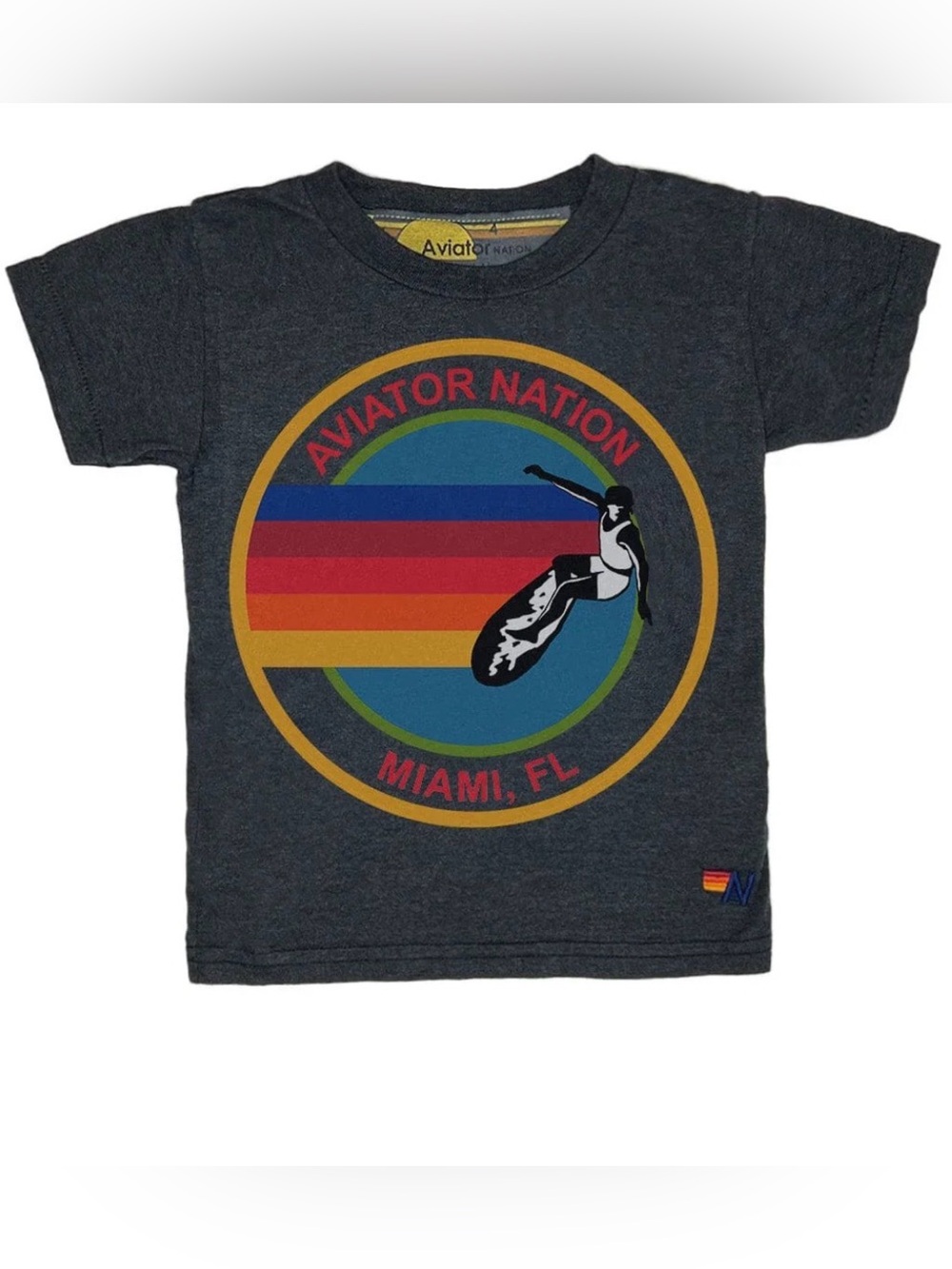 AVIATOR NATION MIAMI TEE - CHARCOAL size 14 youth